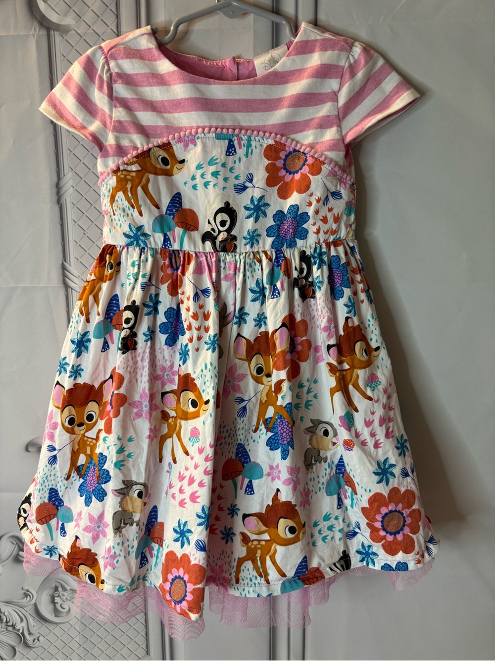 Disney Bambi and Woodland Friends Pink Striped & Floral Girls Dress, 3T